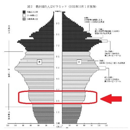 日本の人口ピラミッドの図